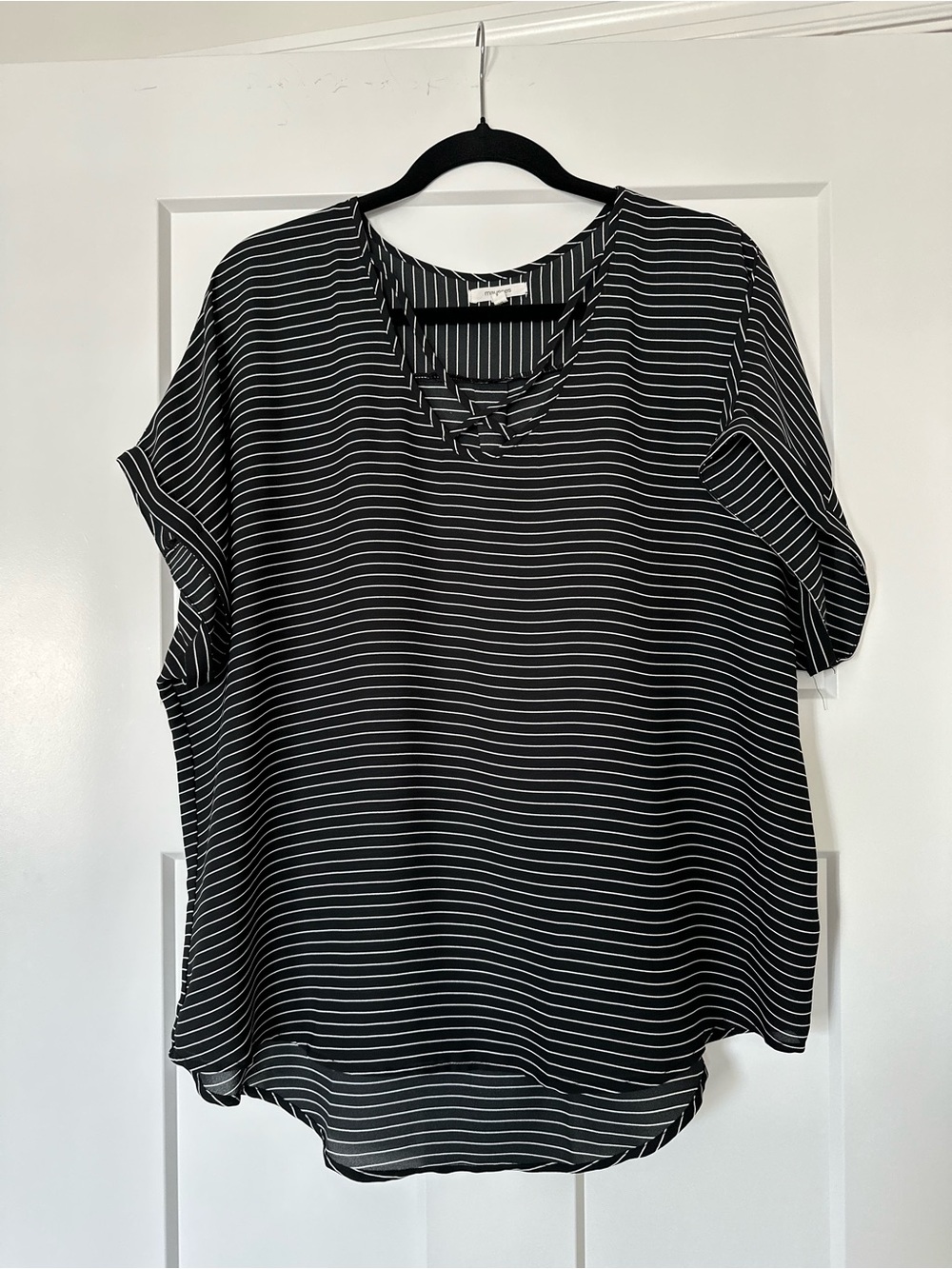 Women’s Maurice’s Black & White Striped Criss Cross Front Short Sleeve Top